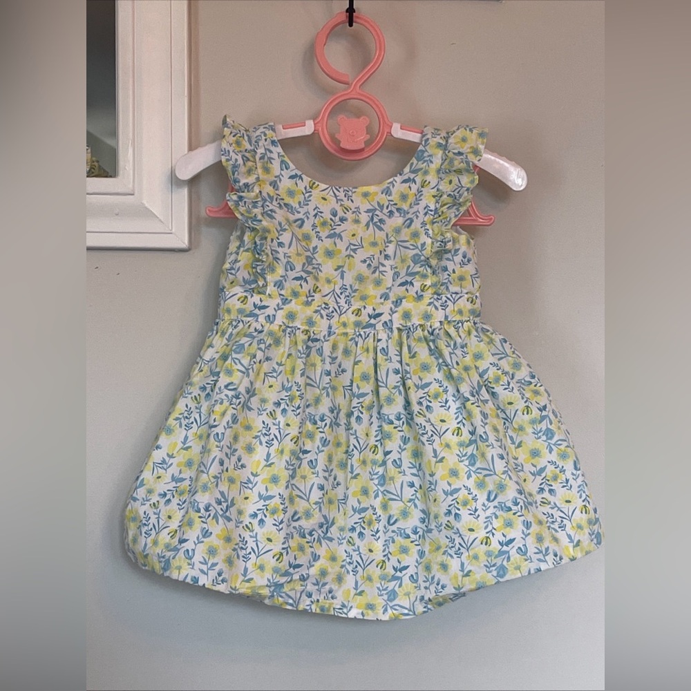 Tommy Bahama Baby Girls 0-3 Month Cotton Blue Yellow Floral Spring Bow Dress